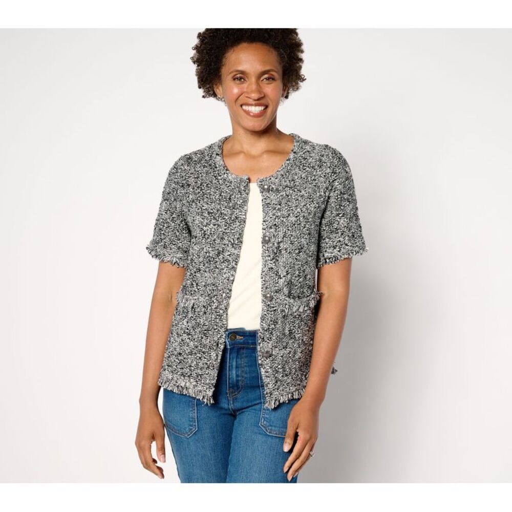 Denim & Co. Women's Plus Sz Jacket 3X Signature Short-Sleeve Black A658306